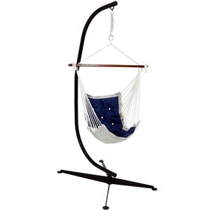 Sunnydaze Tufted Victorian Hammock Swing with Stand Navy Blue