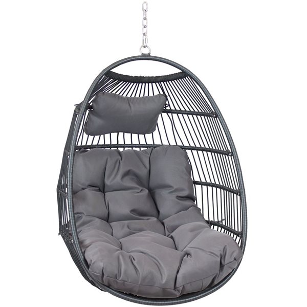 SUNNYDAZE DECOR Sunnydaze Julia Hanging Egg Chair With Gray Cushions 44   332019299 MainImage 001 L 