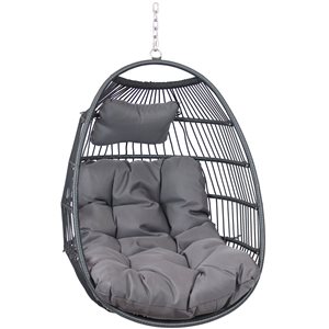 Sunnydaze Julia Hanging Egg Chair with Gray Cushions 44-in