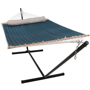 Sunnydaze Quilted Designs Hammock with Pillow Blue Tidal Wave for 2 55-in x 144-in