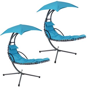 Sunnydaze Floating Chaise Lounge Chair with Umbrella Teal Set of 2