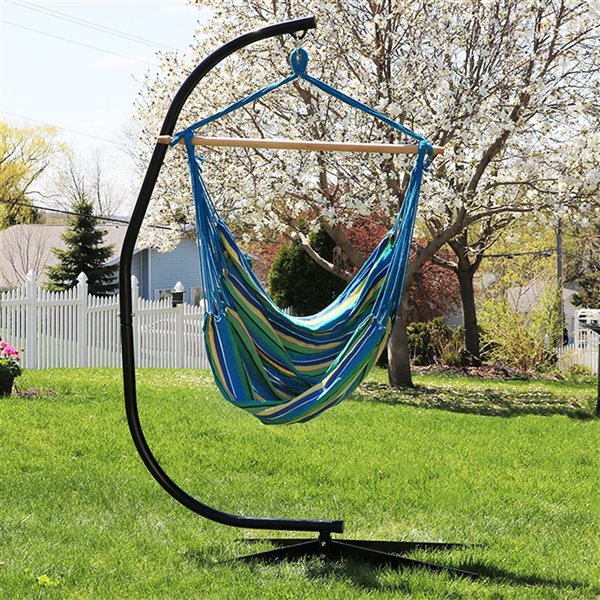 Sunnydaze Extra Large Hammock Chair Swing & Stand Set Ocean Breeze 60-in x 44-in