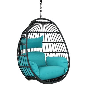 Sunnydaze Dalia Hanging Egg Chair Blue Seat Cushions 45-in