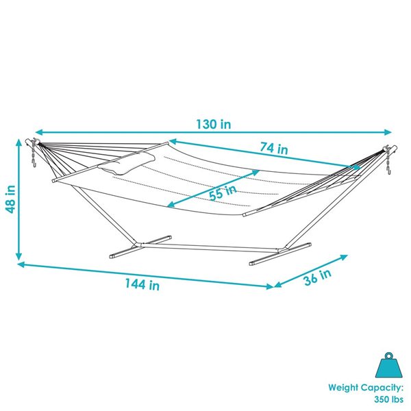 Sunnydaze Quilted Fabric Hammock Bed with Stand Blue Catalina Beach 12-ft