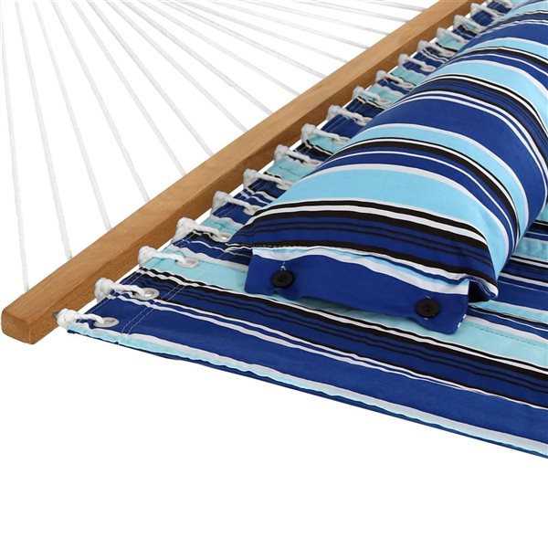 Sunnydaze Quilted Fabric Hammock Bed with Stand Blue Catalina Beach 12-ft
