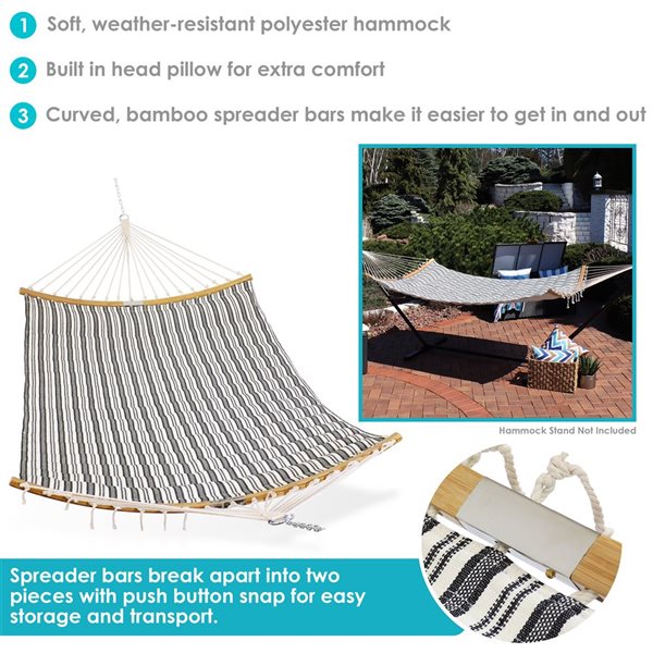 Sunnydaze Hammock with Foldable Curved Spreader Bar Neutral Stripe 78-in x 54-in