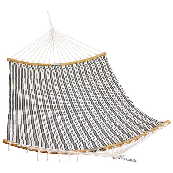 Sunnydaze Hammock with Foldable Curved Spreader Bar Neutral Stripe 78-in x 54-in