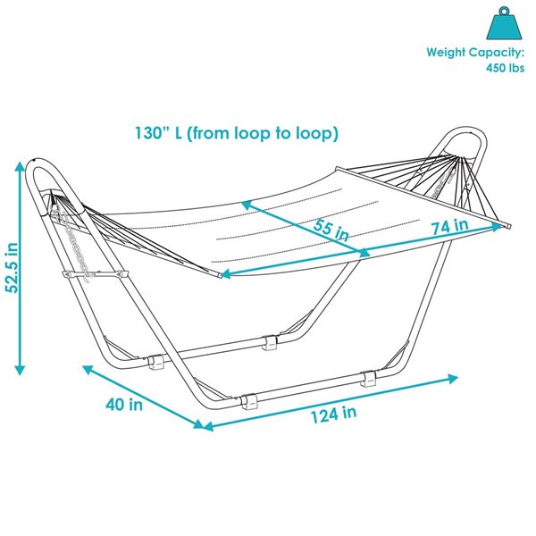 Sunnydaze Quilted 2 Person Hammock with Universal Stand Blue & Green 55-in x 124-in