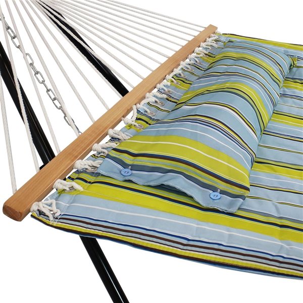 Sunnydaze Quilted 2 Person Hammock with Universal Stand Blue & Green 55-in x 124-in