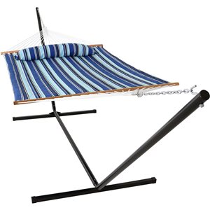 Sunnydaze Quilted Fabric Hammock Bed with Stand Blue Catalina Beach 55-in x 152-in