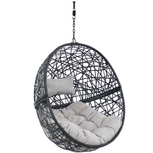 Sunnydaze Jackson Hanging Egg Chair Resin Wicker Gray Cushions 25-in x 38-in