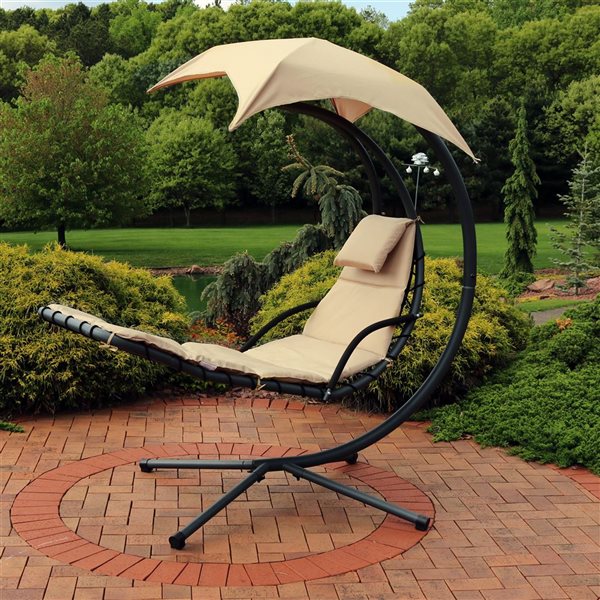 Sunnydaze Floating Chaise Lounge Chair with Umbrella Beige Set of 2