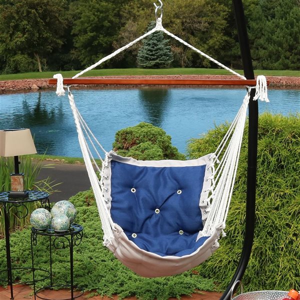 Sunnydaze Tufted Victorian Hammock Swing 300-Pound Limit Navy Blue 43-in x 39-in