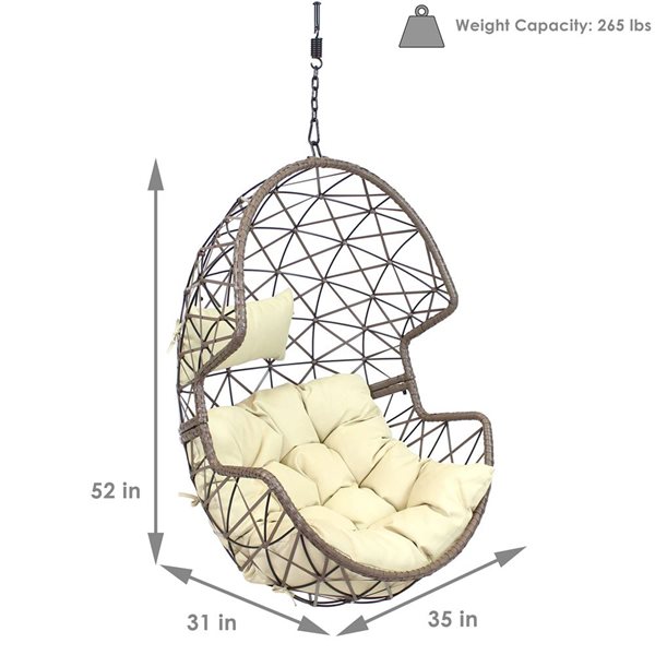 Sunnydaze Lorelei Hanging Egg Chair Resin Wicker Beige Cushions