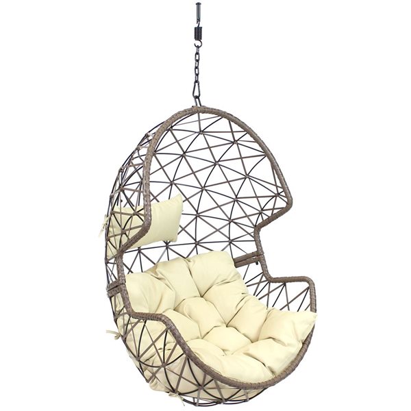 Sunnydaze Lorelei Hanging Egg Chair Resin Wicker Beige Cushions