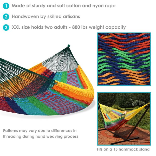 Sunnydaze Handwoven XXL Thick Cord Mayan Family Hammock Multi-Color 156-in x 90-in