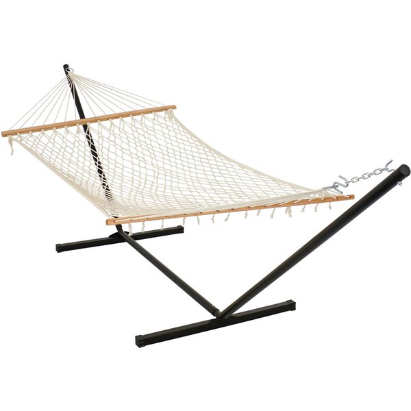 SUNNYDAZE DECOR Sunnydaze Cotton Rope Hammock and 12Foot Stand 136in