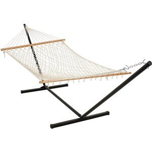 Sunnydaze Cotton Rope Hammock and 12-Foot Stand 136-in x 51-in