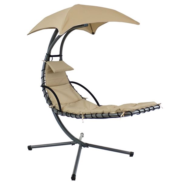 Sunnydaze Floating Chaise Lounge Chair with Umbrella and Cushion - Beige