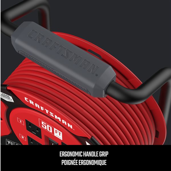 CopperPeak Retractable Extension Cord Reel - 50 ft 12AWG- 3 Electric Power  Outlets - Ceiling or Wall Mount - 12 Gauge - Red and Grey, Extension Cords  -  Canada