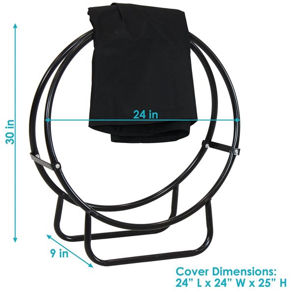 Sunnydaze 24-In Black Steel Firewood Log Hoop Rack with Black Cover