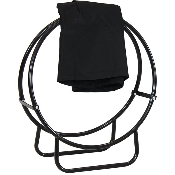 Sunnydaze 24-In Black Steel Firewood Log Hoop Rack with Black Cover