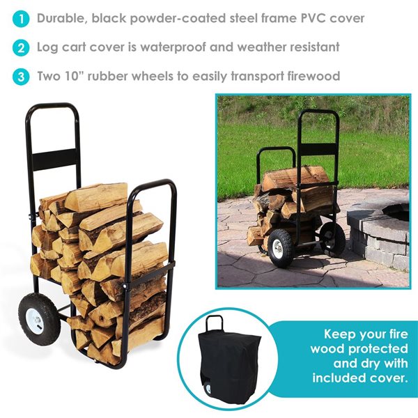 Sunnydaze Firewood Log Cart and Cover