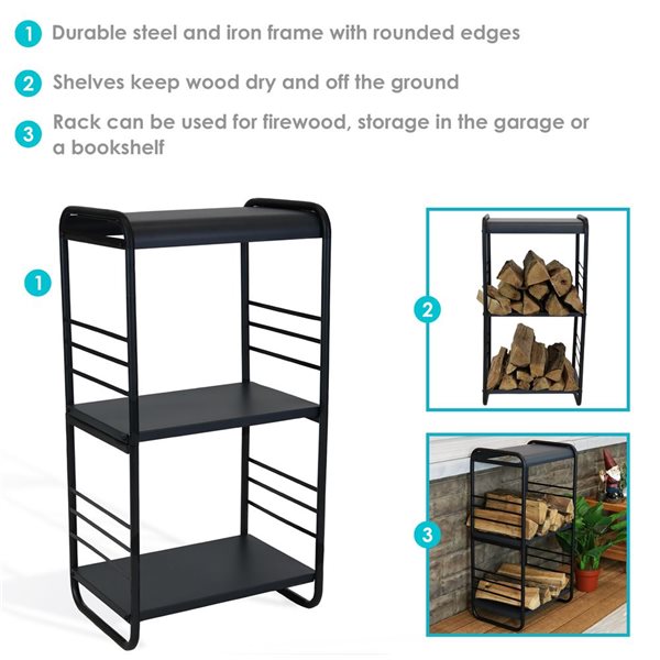 Sunnydaze36-In Modern Rounded Edge Iron and Steel Log Rack