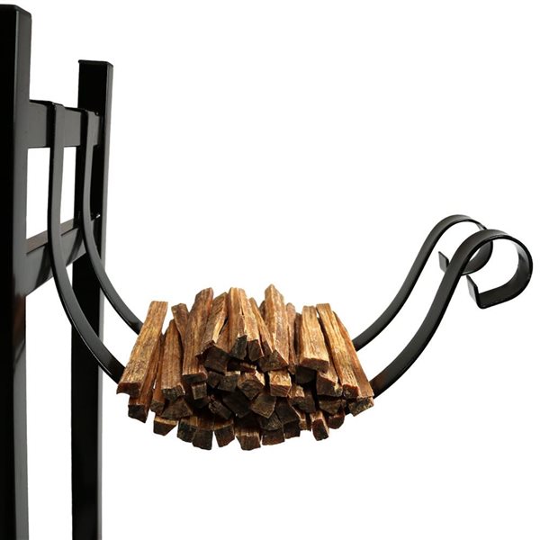 Sunnydaze Indoor/Outdoor Firewood Log Rack with Kindling Holder - Black