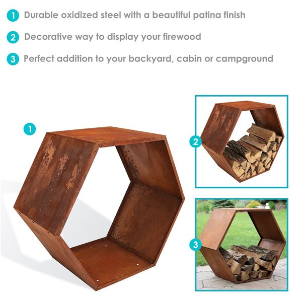 Sunnydaze 30-In Hexagon Rustic Honeycomb Log Rack