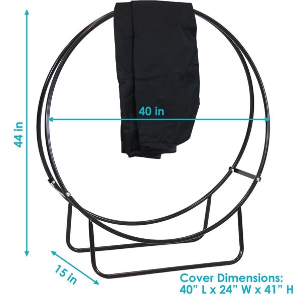 Sunnydaze 40-In Black Steel Firewood Log Hoop Rack with Black Cover