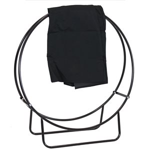 Sunnydaze 40-In Black Steel Firewood Log Hoop Rack with Black Cover