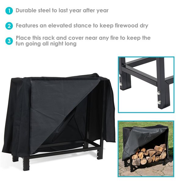 Sunnydaze 30-In Black Steel Firewood Log Rack & Cover