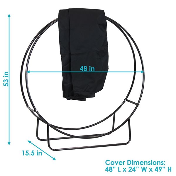 Sunnydaze 48-In Black Steel Outdoor Firewood Log Hoop with Black Cover