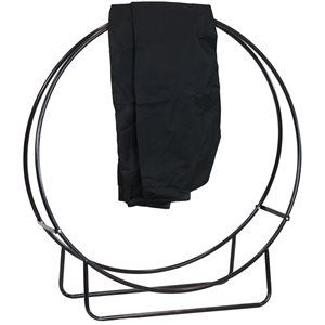 Sunnydaze 48-In Black Steel Outdoor Firewood Log Hoop with Black Cover