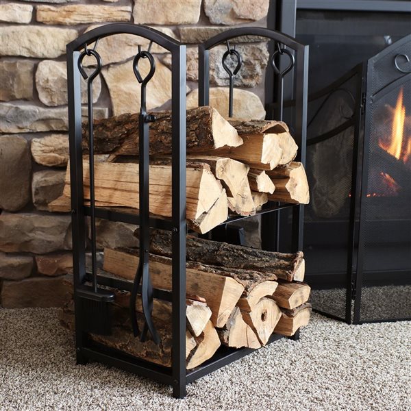 Sunydaze Steel Fireplace Log Holder and 5-Piece Tool Set