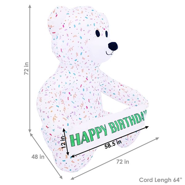 Sunnydaze Sprinkles 6-Ft Inflatable Celebration Bear with 5 Banners