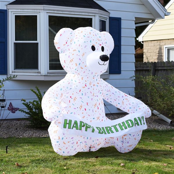 Sunnydaze Sprinkles 6-Ft Inflatable Celebration Bear with 5 Banners