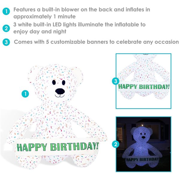 Sunnydaze Sprinkles 6-Ft Inflatable Celebration Bear with 5 Banners