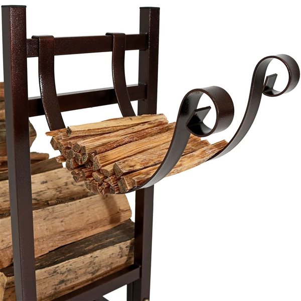 Sunnydaze Indoor/Outdoor Firewood Log Rack with Kindling Holder - Bronze