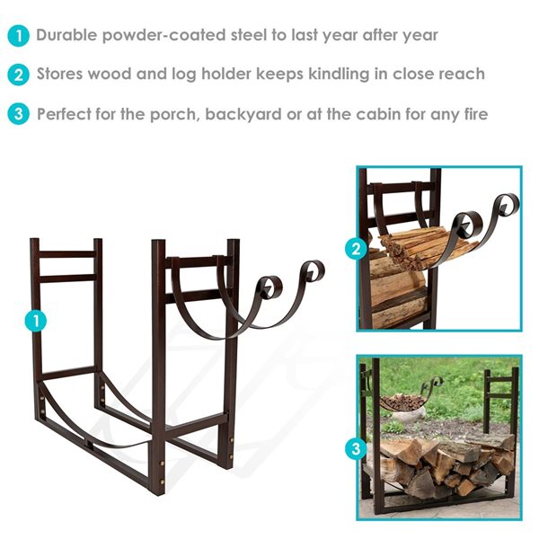 Sunnydaze Indoor/Outdoor Firewood Log Rack with Kindling Holder - Bronze