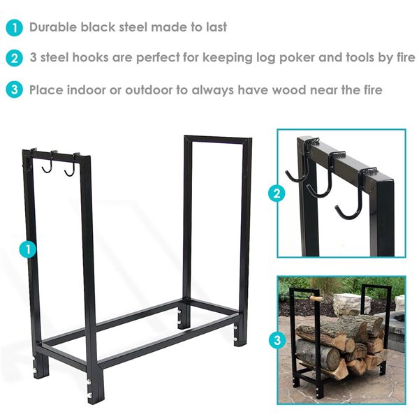 Sunnydaze 30-In Indoor/Outdoor Black Steel Firewood Log Holder