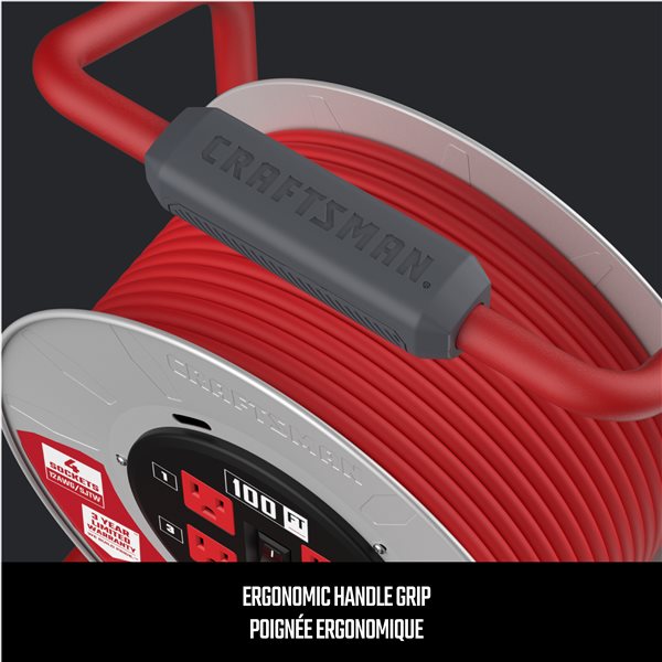 CRAFTSMAN Contractor Grade 100-ft 12 AWG SJTW Retractable Electrical  Extension Cord with 4 Outlets CMXCRPA12100