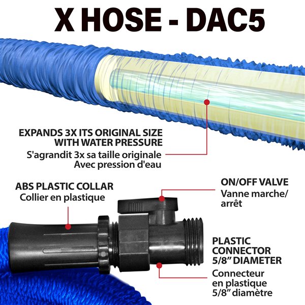 Big Boss Xhose 5/8-in x 75-ft Heavy-Duty Lightweight Kink-Free Expandable Standard Hybrid Polymer Blue Garden Hose