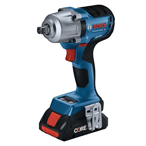 Bosch 18V Brushless 1/2-in Mid-Torque Impact Wrench Kit with Pin Detent 2 CORE18V 4 Ah Advanced Power Batteries