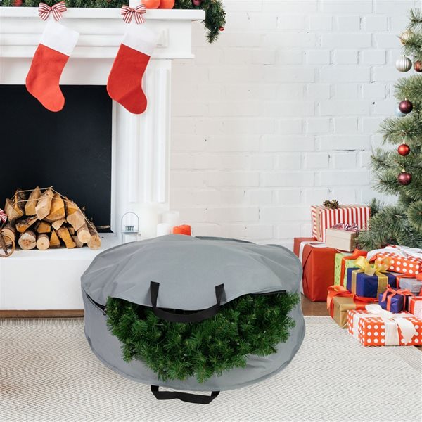 Northlight 36-In Gray and Black Multi-Seasonal Wreath Storage Bag