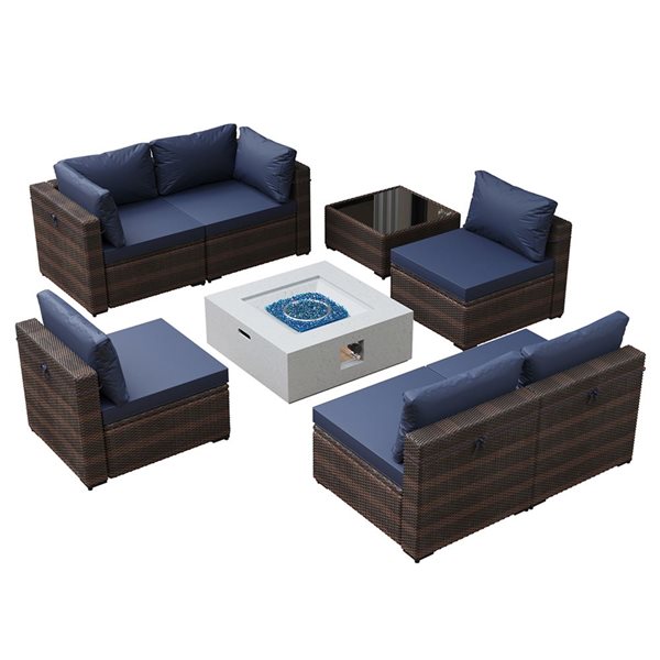 UPHA UPHS 8-Piece Wicker Patio Furniture Set with 28-In Propane Fire ...