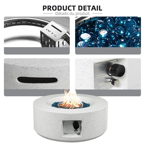 UPHA 8-Piece Wicker Patio Sofa Set with 28-In Propane Fire Pit Table and Navy Blue Polyester Cushions