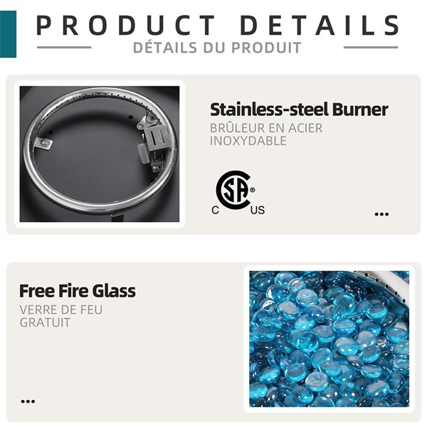 UPHA 28-In 40000-BTU Dark Grey Round Outdoor Propane Gas Fire Pit Table