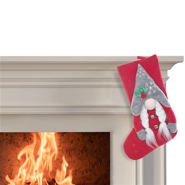 iH casadécor 20-in Multicolor Ella Gnome Christmas Stocking with Snowflake